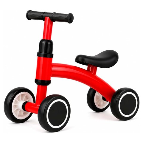 Bicicleta de Equilíbrio Infantil Vermelha sem Pedal 4 Rodas com Assento Anatômico e Guidão com Limit