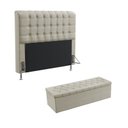 Ver imagem 1 de Kit Cabeceira Estofada Box Rana 195 Para Cama King e Calçadeira Sagitarius Couro Artificial Aradecor
