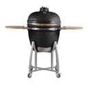 Ver imagem 1 de Churrasqueira Kamado Ultra da Rasco Preto C/ Grelha Aço Inox, Suporte e Mesas. Serve até 20
