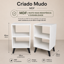 Ver imagem 2 de Kit 2 Mesas de Cabeceira, Mesa de Cabeceira MDF Branco Pés Palito Preto - Nicho Prateleira