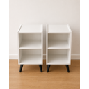 Ver imagem 1 de Kit 2 Mesas de Cabeceira, Mesa de Cabeceira MDF Branco Pés Palito Preto - Nicho Prateleira