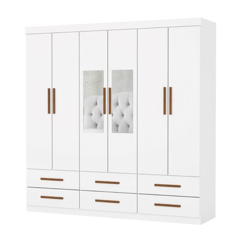 Guarda-Roupa Cancun 6 Portas 6 Gavetas com Espelho Multimóveis CR35553 Branco
