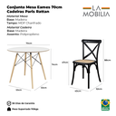 Ver mais imagens de Conjunto Mesa Redonda Chanfrada Preta Eames 70cm com 2 Cadeiras Paris Rattan Pretas - La Mobilia