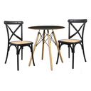 Ver imagem 1 de Conjunto Mesa Redonda Chanfrada Preta Eames 70cm com 2 Cadeiras Paris Rattan Pretas - La Mobilia