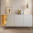 Ver imagem 1 de Aparador Buffet para Sala de Jantar 4 Portas 182cm Pés Industrial Dourado Mosele C04 Off White