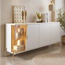 Ver imagem 3 de Aparador Buffet para Sala de Jantar 4 Portas 182cm Pés Industrial Dourado Mosele C04 Off White