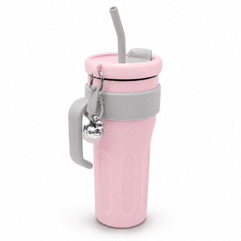 Copo Térmico 1100ml Ms-982 com Canudo de Inox com Alça Isolamento Térmico com Tampa 2 Funções:Rosa C