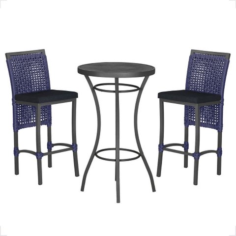 Mesa Bistro e 2 Banquetas Roma Preta Corda Náutica 12 Trama Original