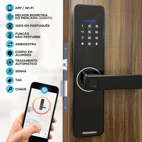 Fechadura Digital Eletrônica Biométrica Wi-fi Rio Com App Primebras