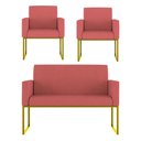 Ver imagem 1 de Kit Sofá 2 Lugares + 2 Poltronas Recepção Sala Base Dourada Cor:rosa Rosa