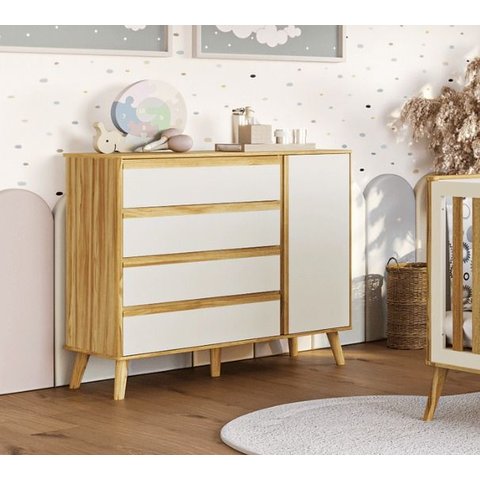 Cômoda Infantil Théo Peroba Off White C/ Amêndoa em 100% Mdf