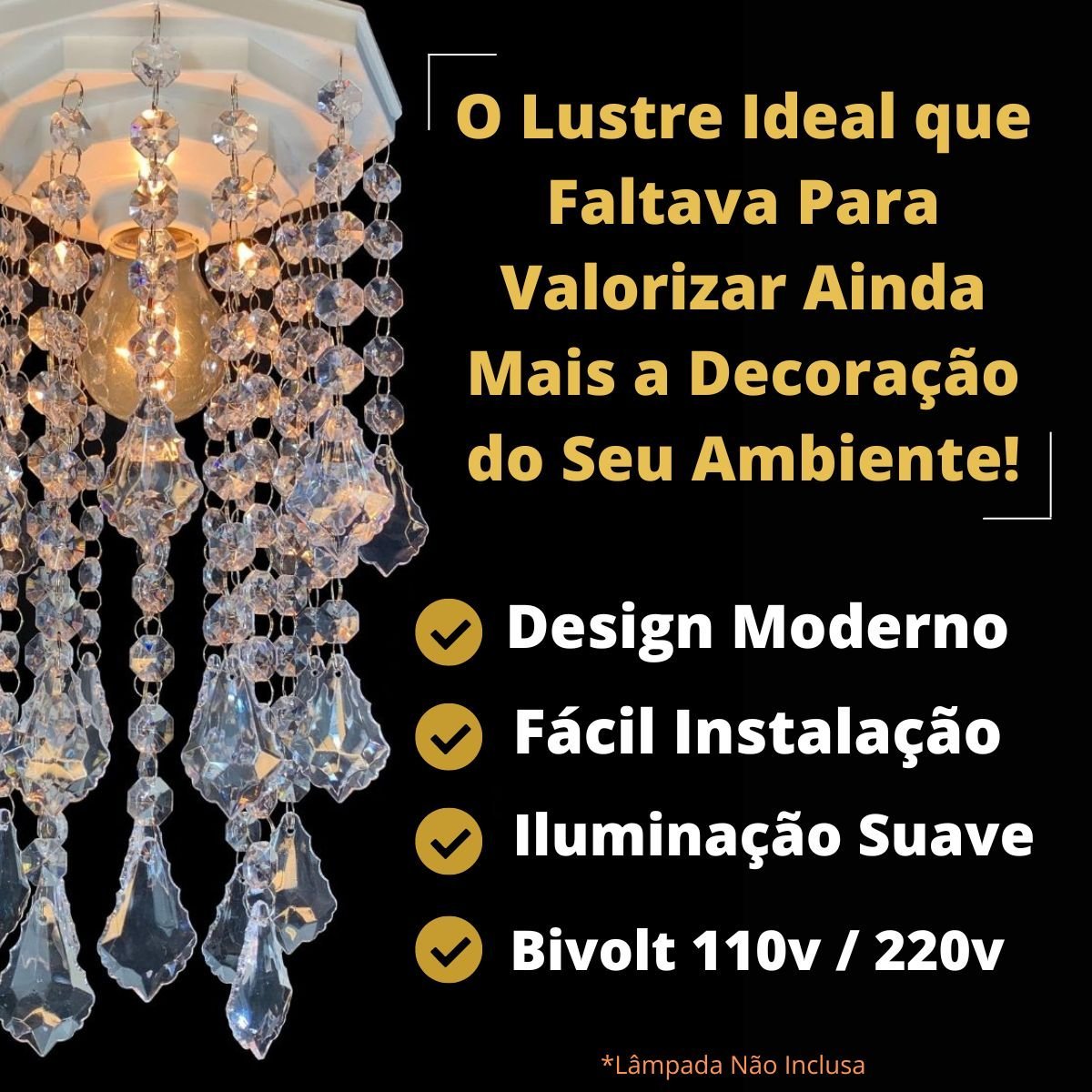 Luminária Cristal Acrílico Lustre Decorar Corredor Quarto Banheiro Design Moderno 17x32cm - 2