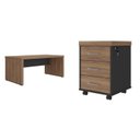 Ver imagem 2 de Conjunto Mesa Escritório Tamburato 158,5cm com Gaveteiro 3 Gavetas Marrom/Nogal/Preto Artany
