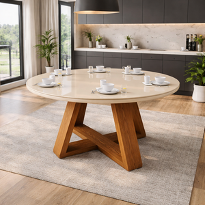 Mesa de Jantar para Cozinha Redonda 110cm com Tampo de Vidro Temperado