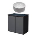 Ver imagem 1 de Gabinete Para Banheiro Preto Aço Umbu Tampo Vidro Com Cuba Domo Cozimax