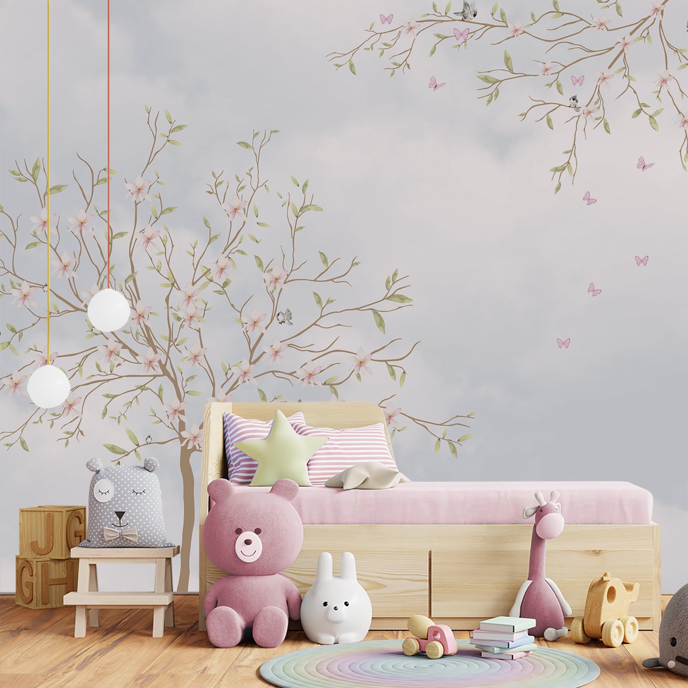 Papel de parede infantil árvore menina quarto de bebê M² PP12 - 3