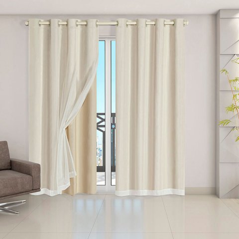 Cortina Daily Varão 2m Blackout PVC com Voil 2,80MX2,30m Sala Quarto Bege