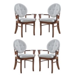 Kit 4 Cadeiras de Jantar Estofada com Braço Florence 45x94Cm Madeira Maciça Linho Bege Cru L71 - RMI - 1