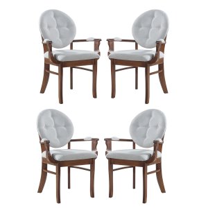 Kit 4 Cadeiras de Jantar Estofada com Braço Florence 45x94Cm Madeira Maciça Linho Bege Cru L71 - RMI