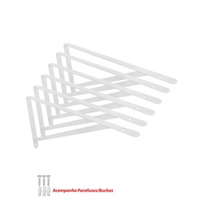 Kit 6 Peças Suporte Mão Francesa Forte, para Prateleira de 40cm - Branca