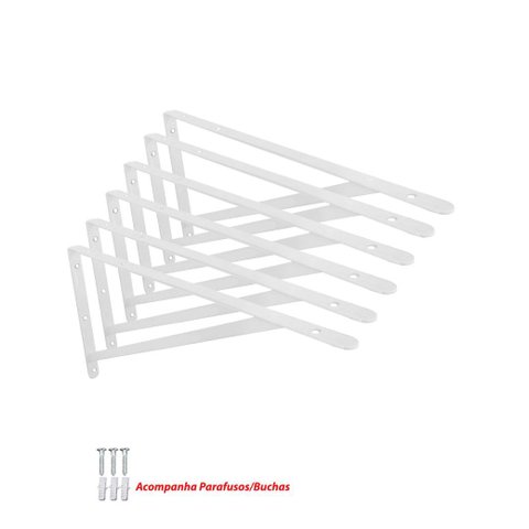 Kit 6 Peças Suporte Mão Francesa Forte, para Prateleira de 40cm - Branca