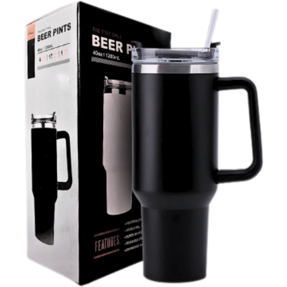 Copo Térmico Grande Cor Preto 1200 Ml Canudo Parede Dupla