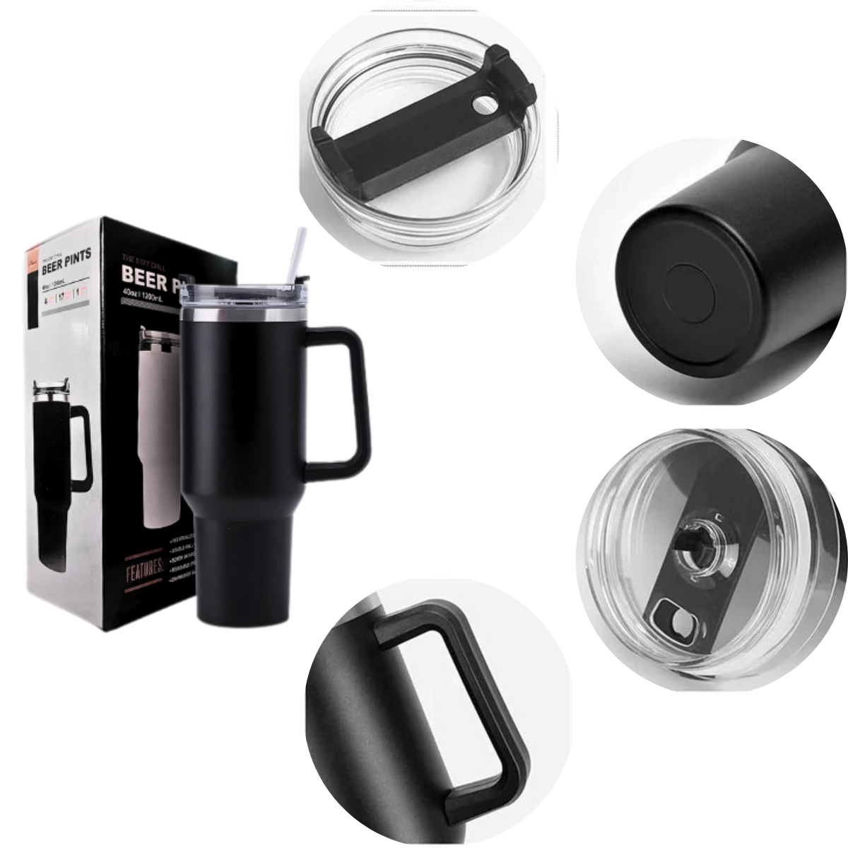 Copo Térmico Grande Cor Preto 1200 Ml Canudo Parede Dupla - 2