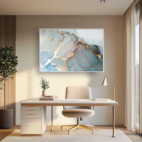 Quadro Decorativo Abstrato Azul com Dourado