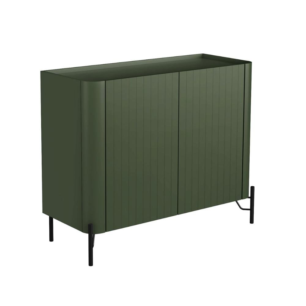 Balcão Buffet 98,5cm P/ Sala Porta Brise 100% Mdf Pés Metal Cor:musgo com Preto - 2