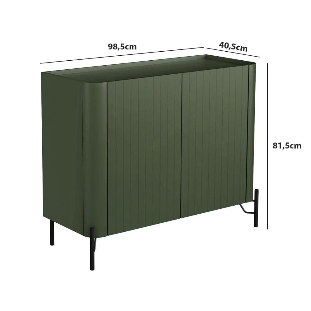 Balcão Buffet 98,5cm P/ Sala Porta Brise 100% Mdf Pés Metal Cor:musgo com Preto - 3