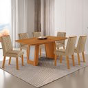 Ver imagem 1 de Mesa de Jantar Carolina 180cm Tp MDF Canto Copo Base Detalhe Off White com 6 Cadeiras Milena