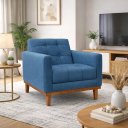 Ver imagem 1 de Poltrona Decorativa Ana Linho Confortável Base de Madeira Linho Azul Bz