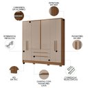 Ver imagem 3 de Guarda Roupa Casal 216cm 6 Portas Alabama Carvalho/fendi Z17 - Mpozenato