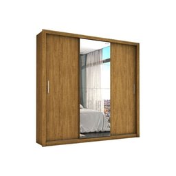 Guarda Roupa Casal Porta Correr C/ Espelho 3 Portas e 4 Gavetas Veneza – Freijó - 1