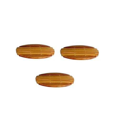 Kit 3 Descanso De Panela De Pau Madeira Modelo Oval 21x16 Cm Colheres de Pau 10ColherMadInd44cm_CDP