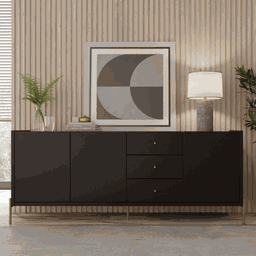 Buffet Jasper 3 Portas e 3 Gavetas Preto com Dourado Província - 2