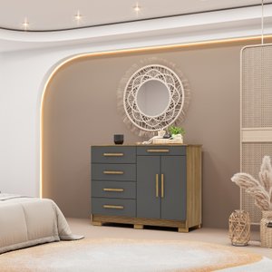 Cômoda Sapateira Grafite Grande Reforçada Espaçosa com 5 Gavetas 2 Porta Us