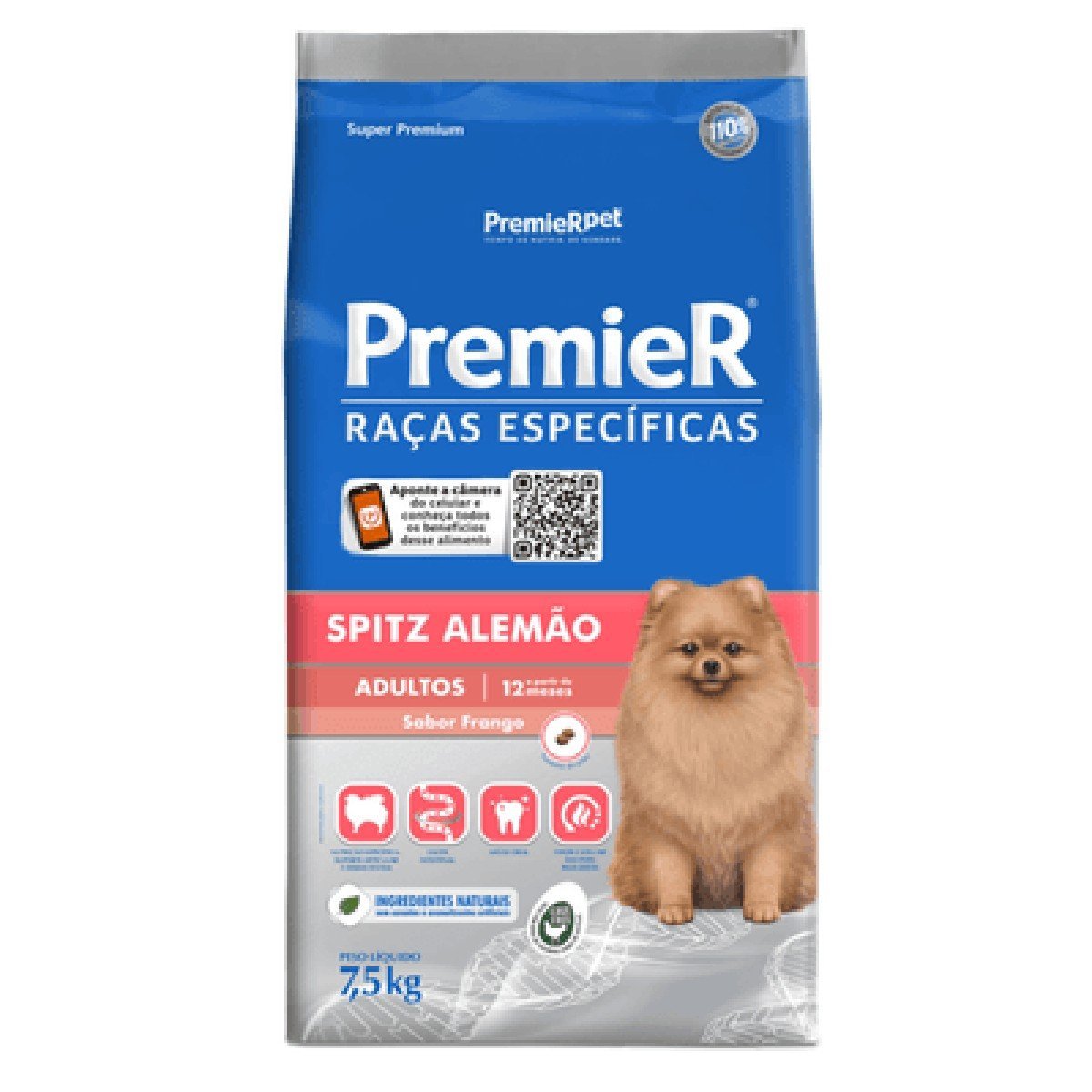 Ração para Cães Raça Spitz Adulto Sabor Frango embalagem 7,5kg PREMIER PET