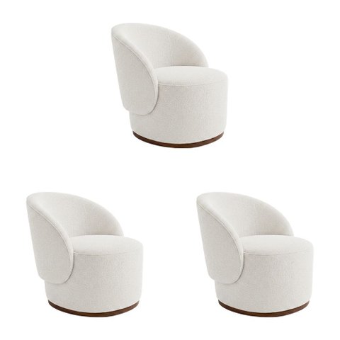 Kit 3 Poltronas Orgânicas Decorativas Premium para Recepção Clínica em Bouclê Italiano Off White