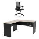 Ver imagem 3 de Mesa de Escritório em L 160x60cm com 2 Gavetas + Cadeira de Escritório Ergonômica Reclinável