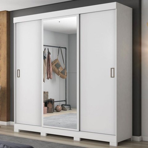 Guarda-roupa Casal Édem 3 Portas 4 Gavetas com Espelho Branco - Pnr Móveis