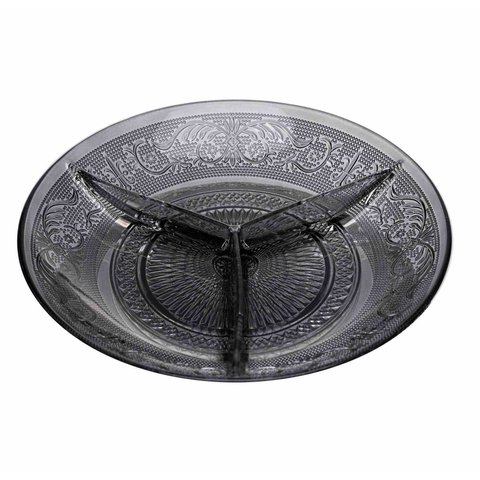 Petisqueira de Vidro com 3 Divisórias Angel Fumê  21,5 cm | Casa Del Grande