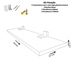 Prateleira Simples Branca 90x20 Cm com Suporte em Mdf - 2