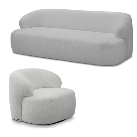 Conjunto Sala de Estar Decorativo Charlote 1 Poltrona Namoradeira 150cm 1 Poltrona Base Giratória em