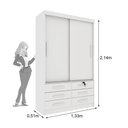 Ver imagem 4 de Guarda-Roupa Solteiro com 2 Portas de Correr e 6 Gavetas 133cm Multimóveis CR35485 Neve
