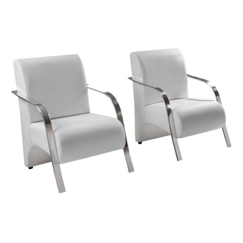 Kit 2 Poltronas Sevilha Braço Metal Decoração Recepção Escritório Sala - Corino Branco