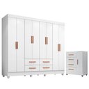Ver imagem 1 de Guarda Roupa Casal Porto Com cômoda Lite 4 Gavetas 01 Porta Branco Brilho - Móveis Leão