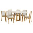 Ver mais imagens de Mesa Cozinha Elma Premium Madeira Maciça C/ Tampo Madeirado C/ Vidro 170x90cm e 6 Cadeiras Lara