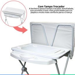 Kit Banheira Banho Bebê Galzerano Classic Branca 20L + Suporte com Trocador + Redutor + - 2