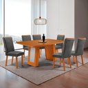 Ver imagem 1 de Mesa de Jantar Carolina 180cm Tampo MDF Laminado Detalhe Base Off White Canto Copo com 4 Cadeiras Li